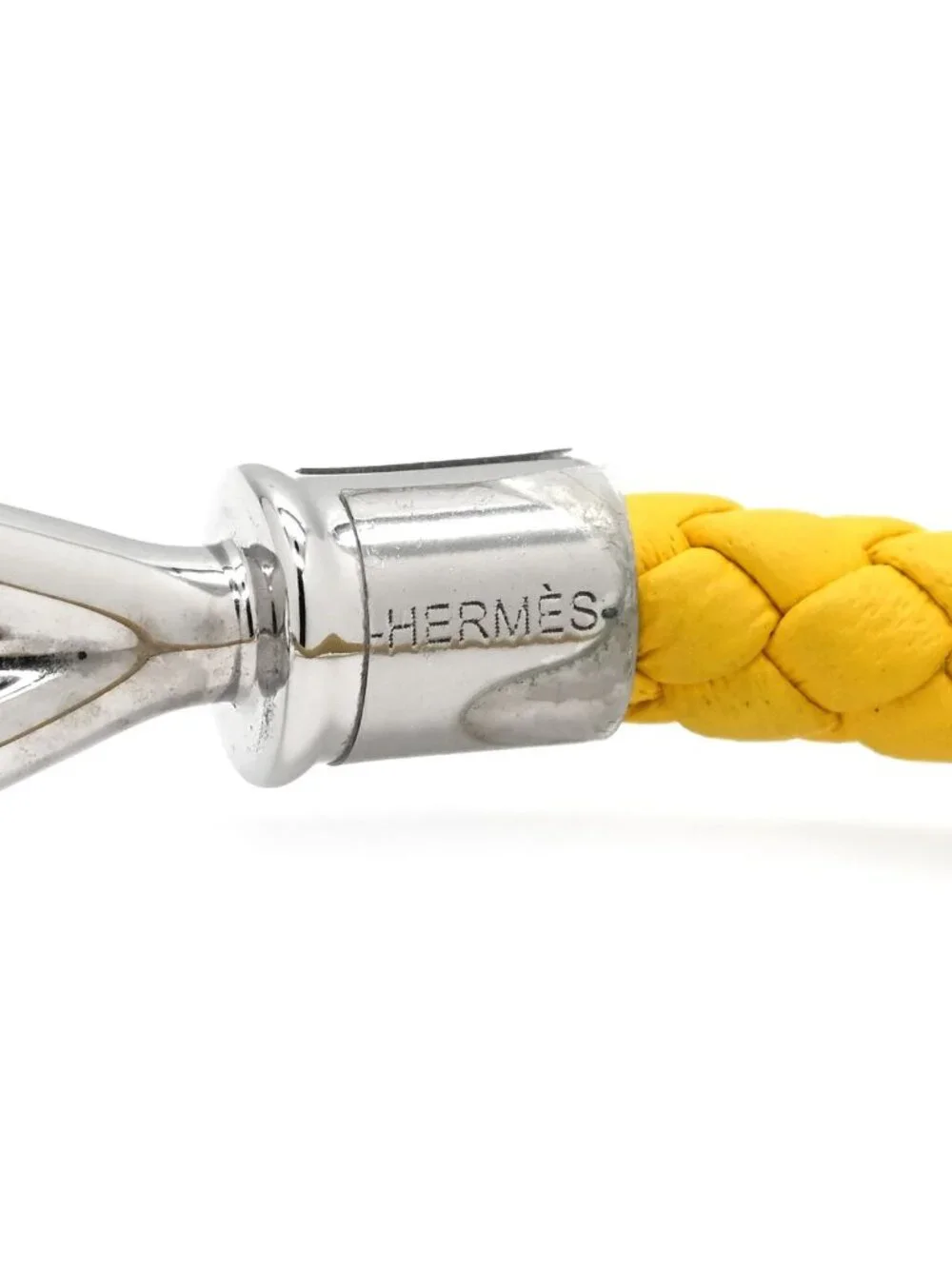 Hermes Bracelet Jumbo Leather Metal Yellow Silver Braided